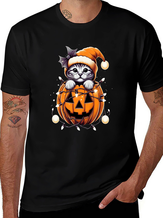 Festive Cat in Pumpkin Halloween T-Shirt
