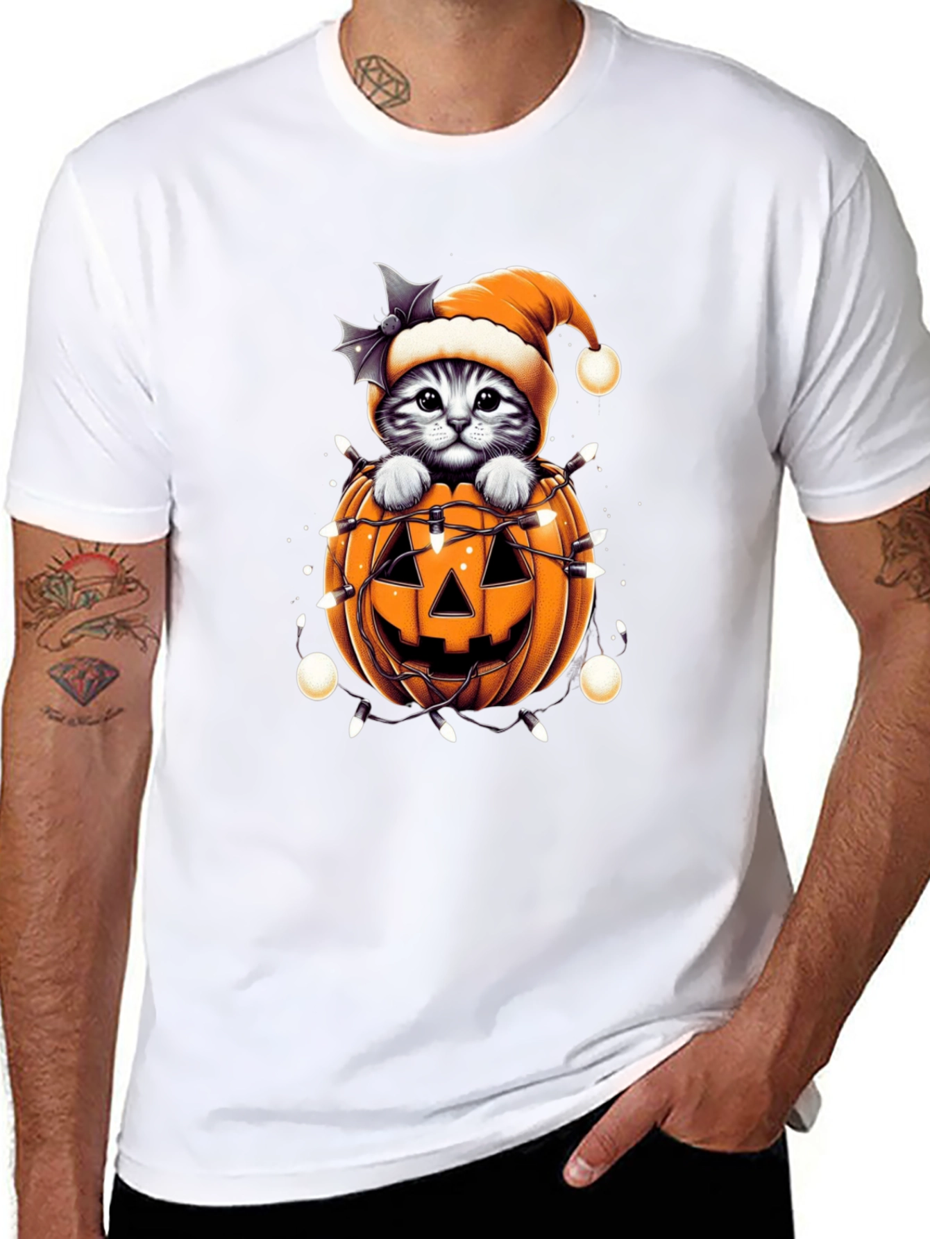 Festive Cat in Pumpkin Halloween T-Shirt