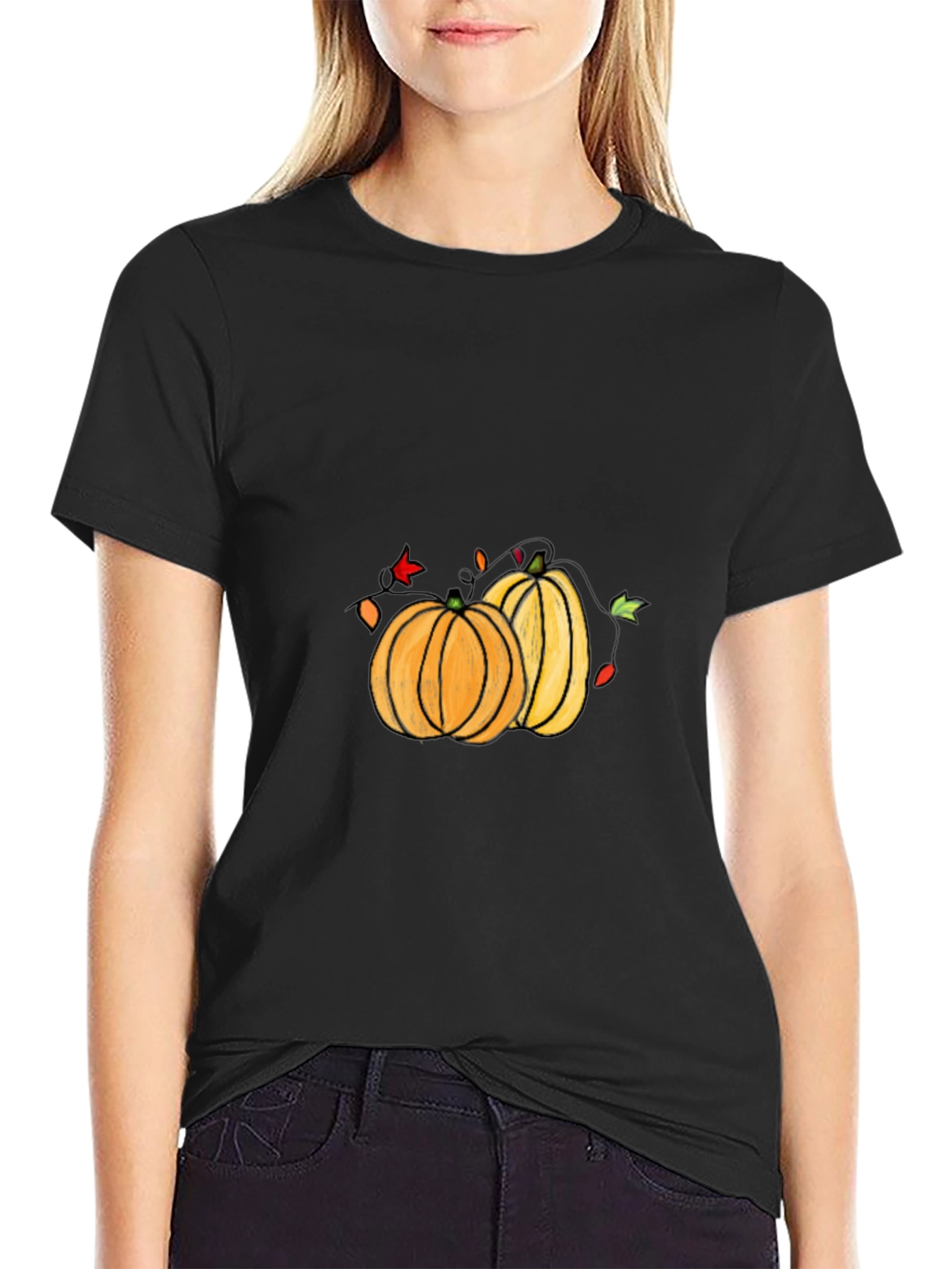 Halloween Pumpkin Graphic Tee - Black