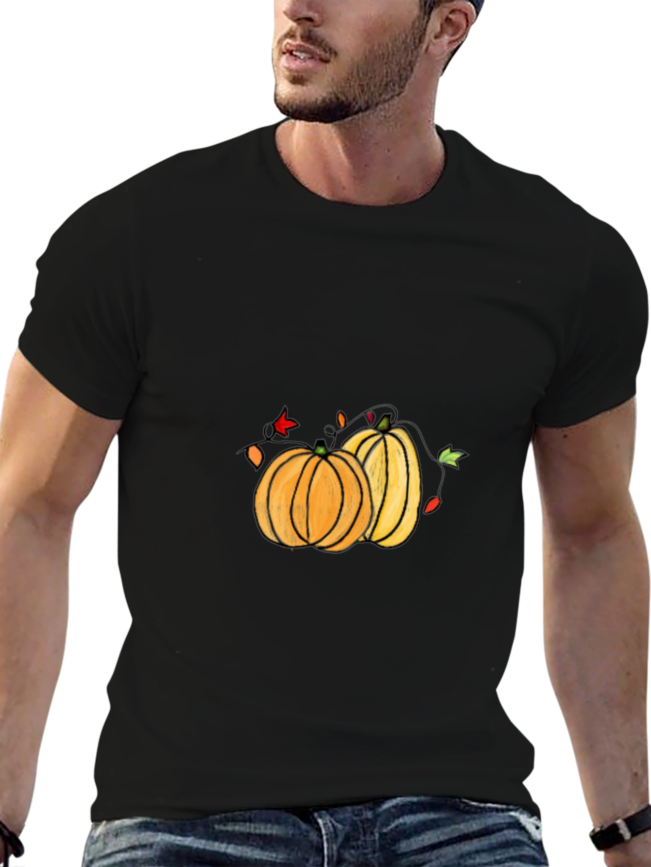 Halloween Pumpkin Graphic Tee - Black