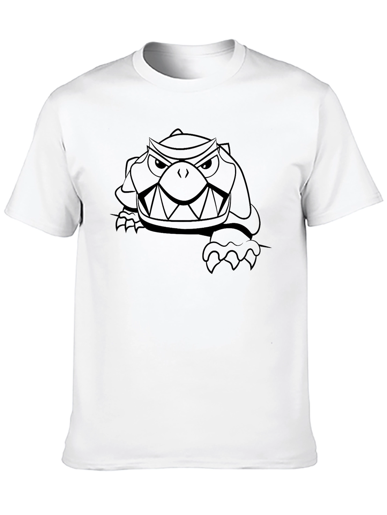 Mens Black T-Shirt with Cartoon Turtle Graphic