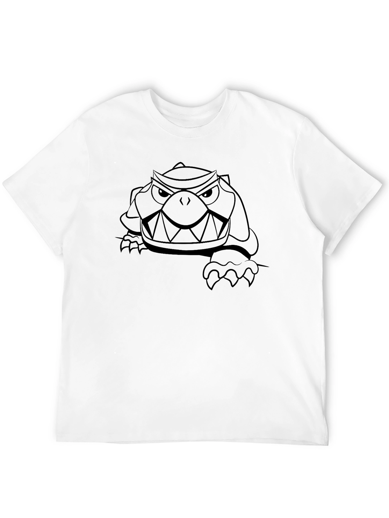 Mens Black T-Shirt with Cartoon Turtle Graphic
