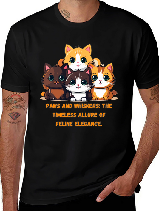 Cute Cartoon Kitten Graphic Tee - Feline Elegance T-Shirt