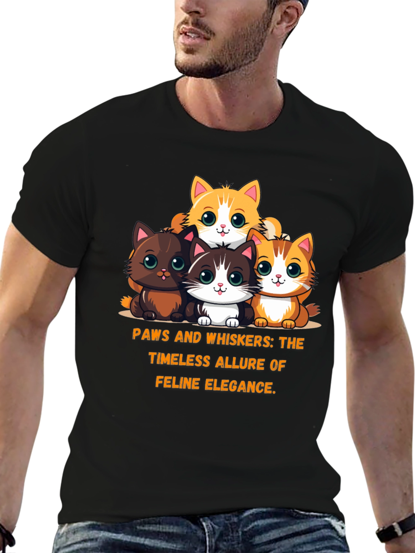 Cute Cartoon Kitten Graphic Tee - Feline Elegance T-Shirt