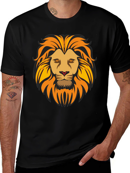 Lion Head Graphic Tee - Black Short Sleeve Shirt