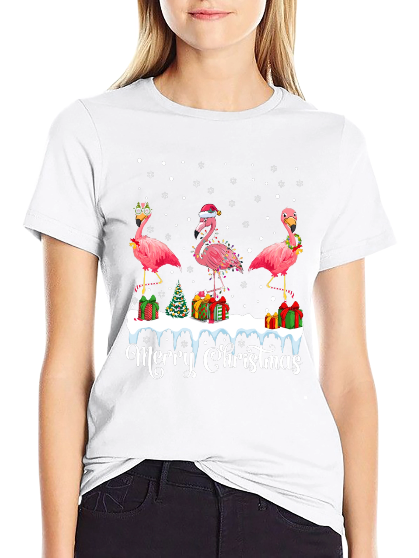 Christmas Flamingo T-Shirt - Tropical Holiday Tee