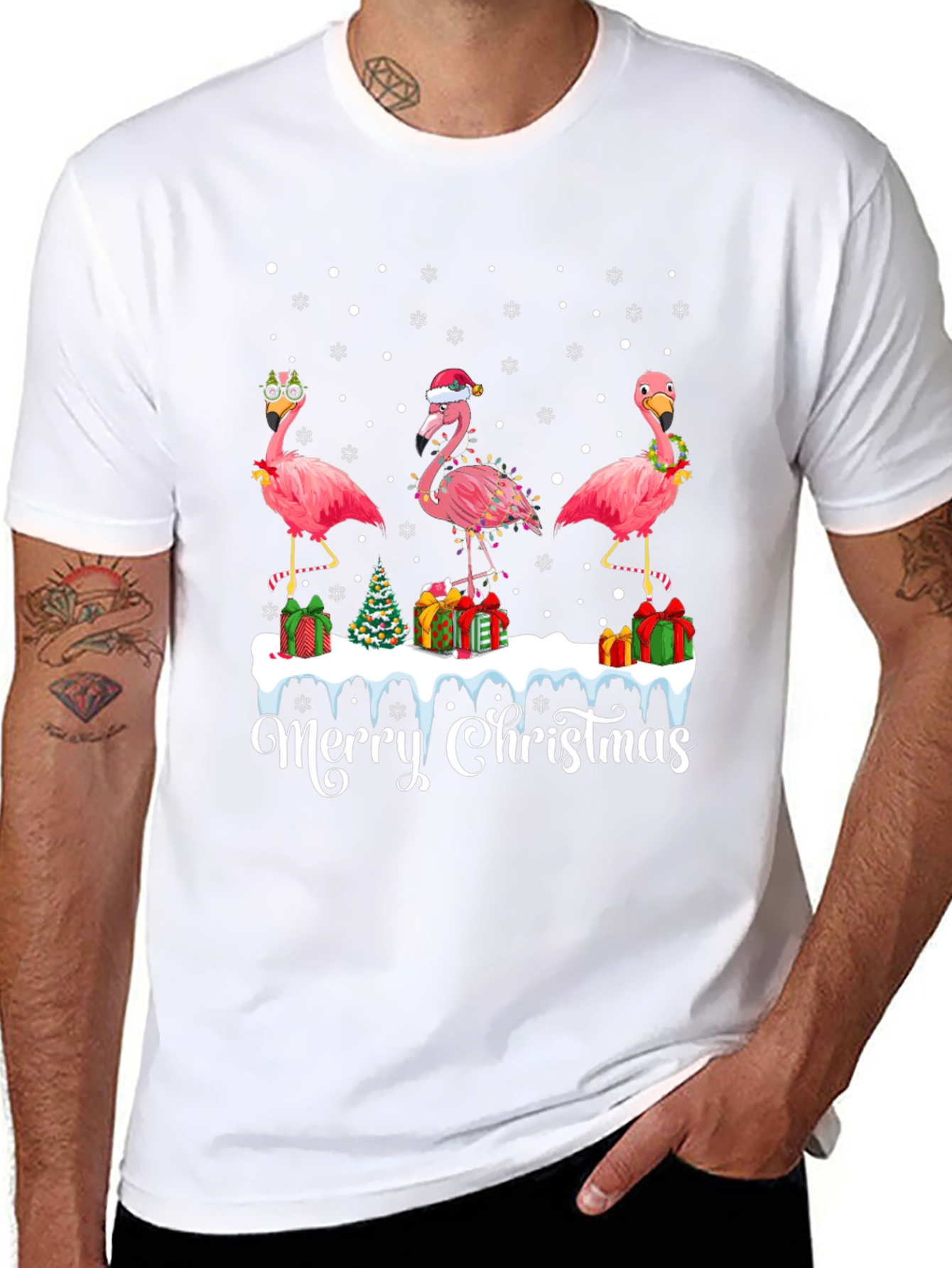 Christmas Flamingo T-Shirt - Tropical Holiday Tee
