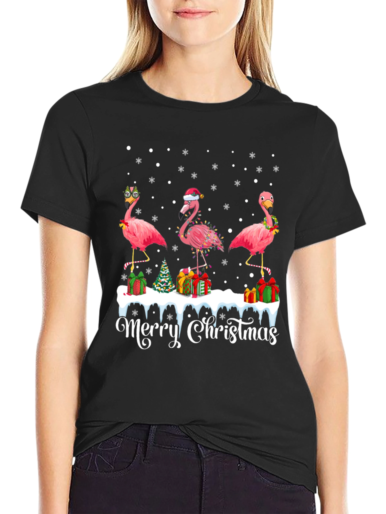 Christmas Flamingo T-Shirt - Tropical Holiday Tee