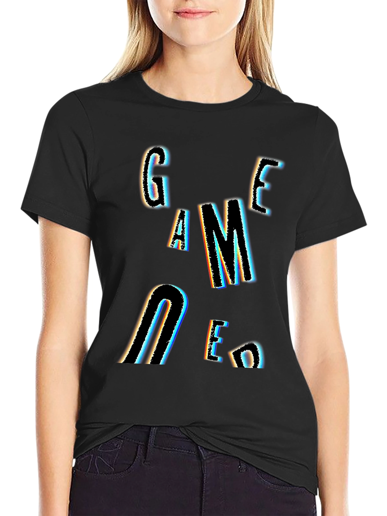 Game Over Graphic Print Black T-Shirt