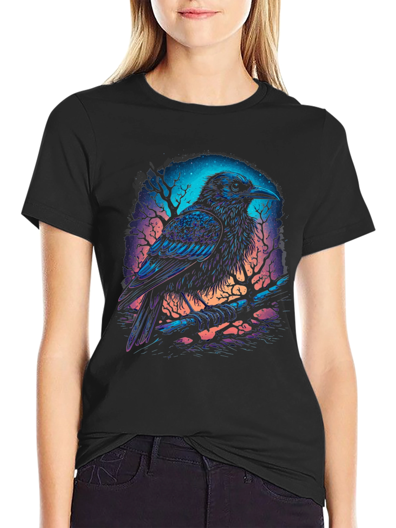 Mystic Raven Graphic Tee - Dark Fantasy Bird T-Shirt