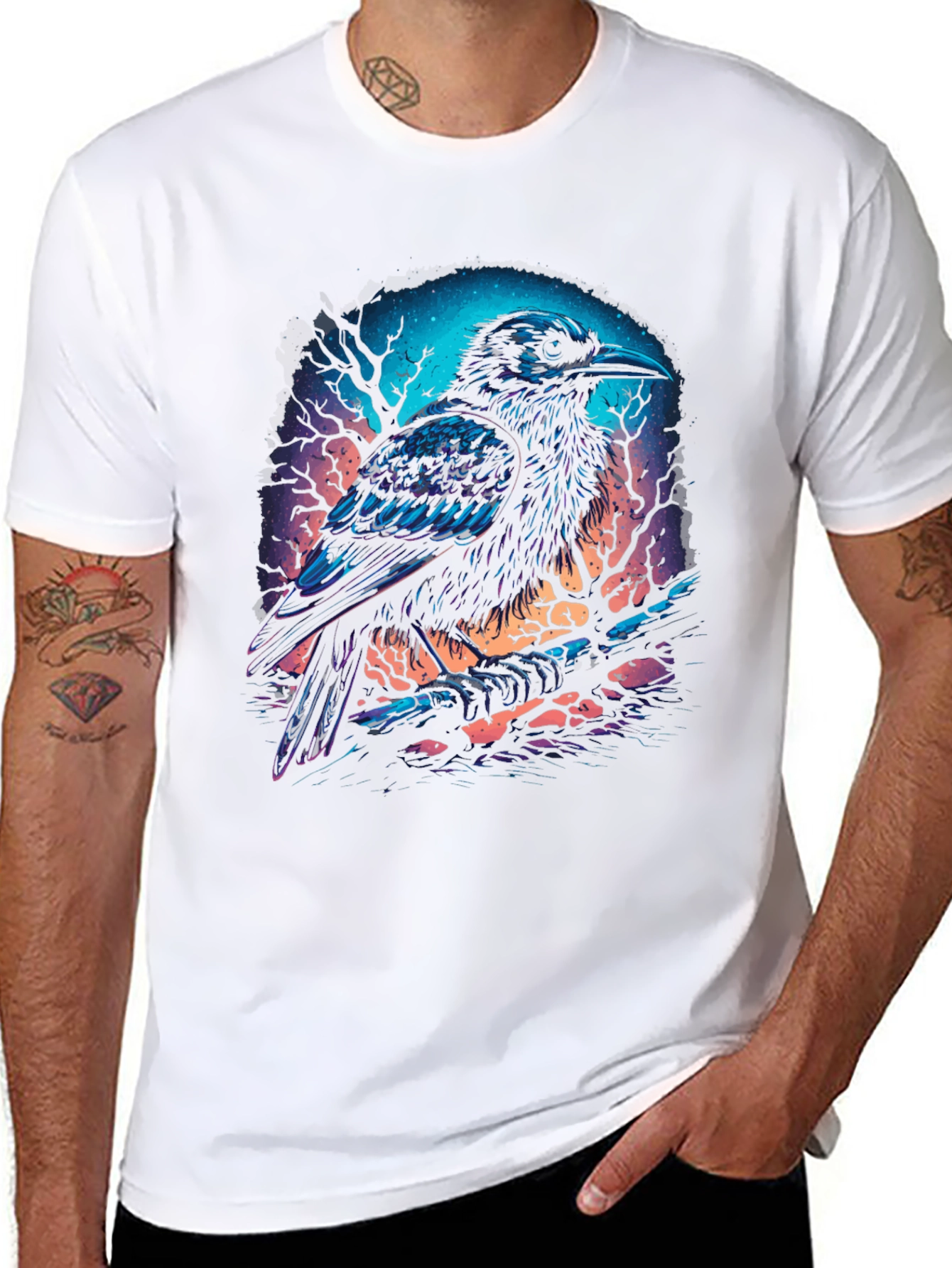Mystic Raven Graphic Tee - Dark Fantasy Bird T-Shirt