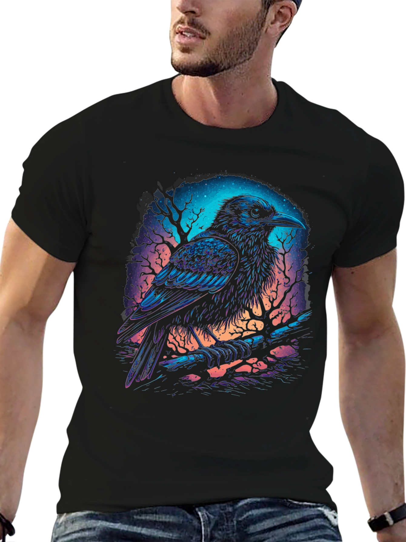 Mystic Raven Graphic Tee - Dark Fantasy Bird T-Shirt