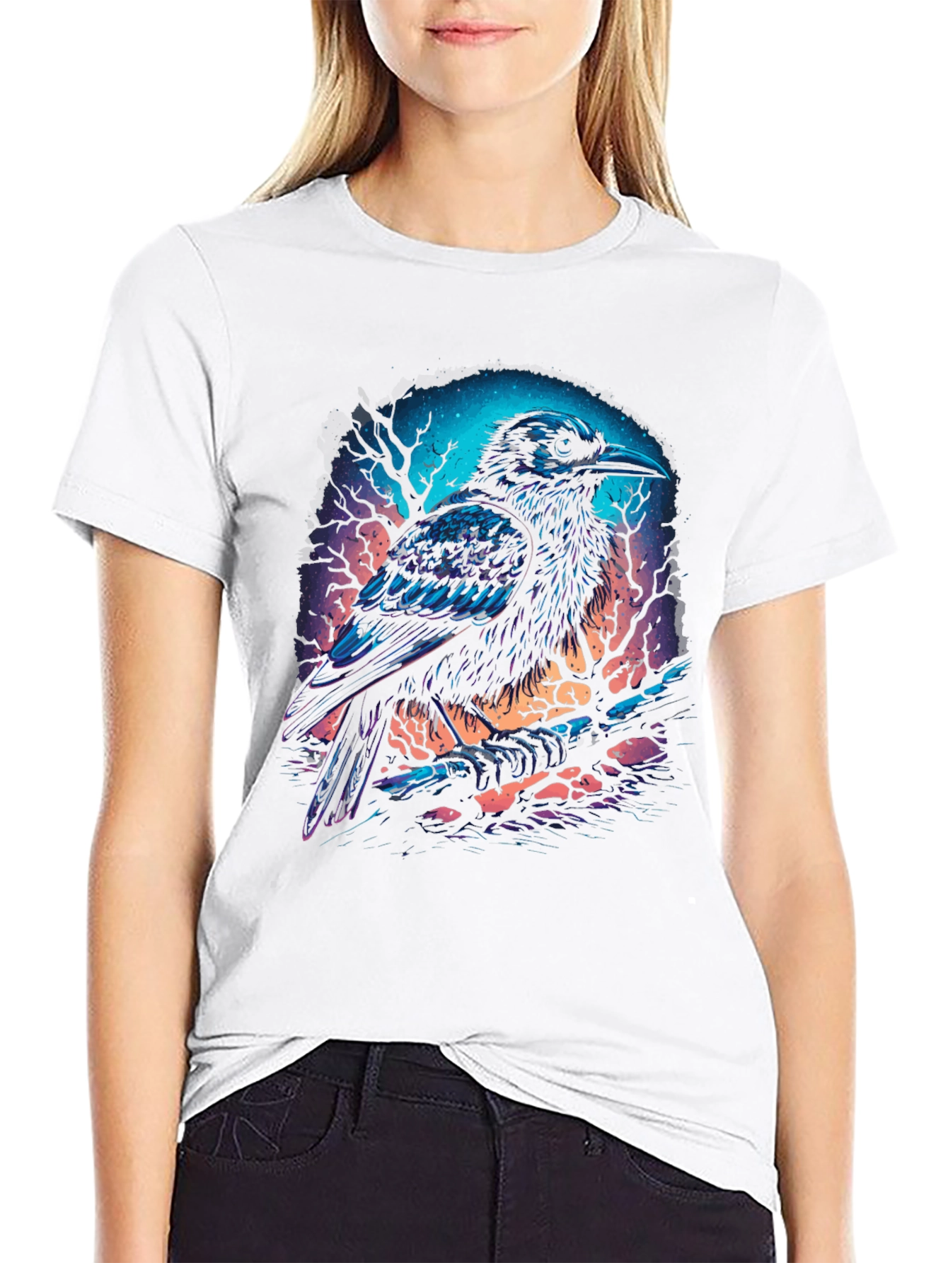 Mystic Raven Graphic Tee - Dark Fantasy Bird T-Shirt