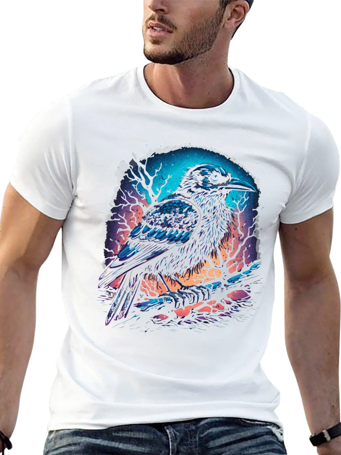 Mystic Raven Graphic Tee - Dark Fantasy Bird T-Shirt