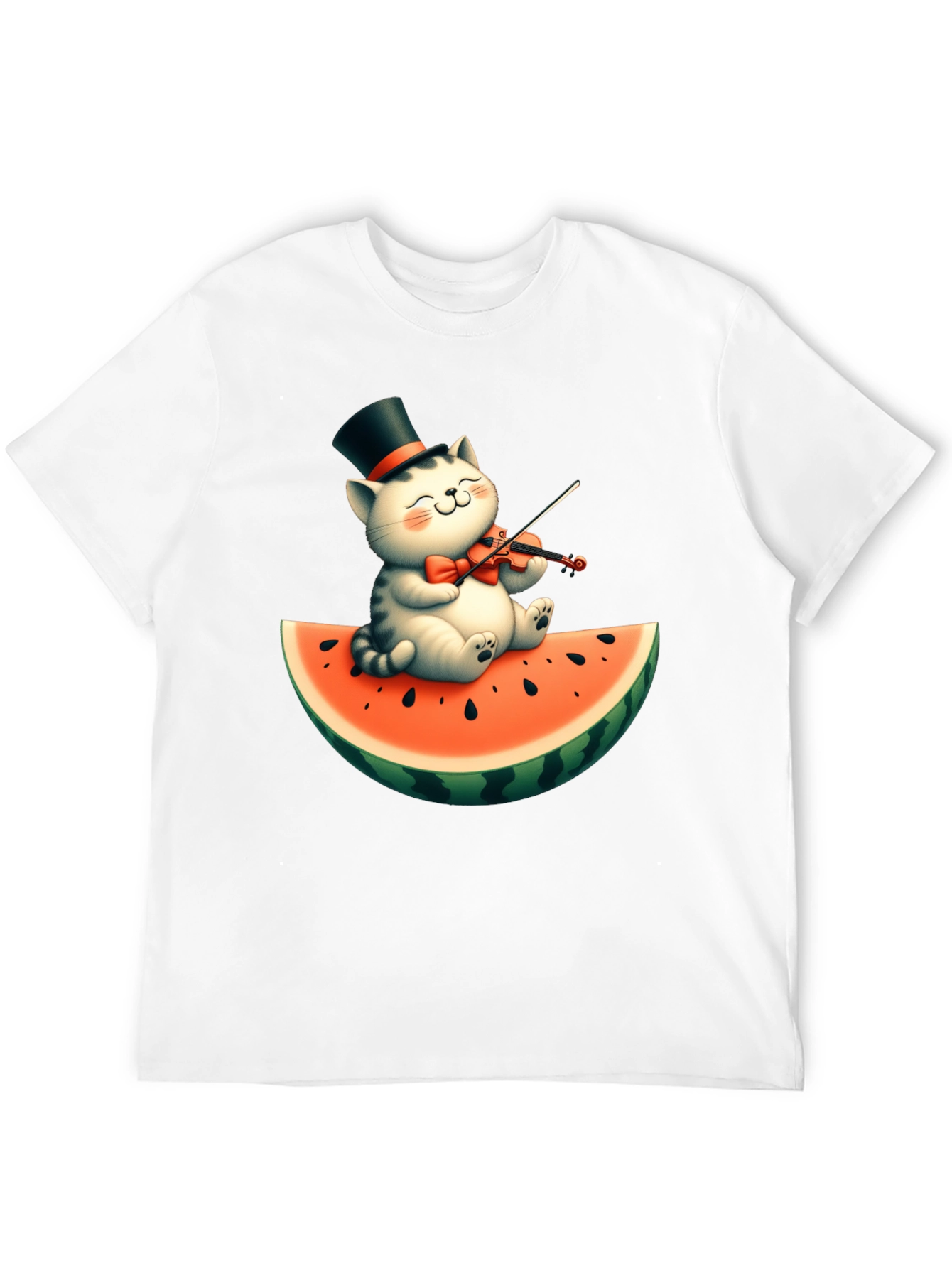 Cat Playing Violin on Watermelon Graphic Tee