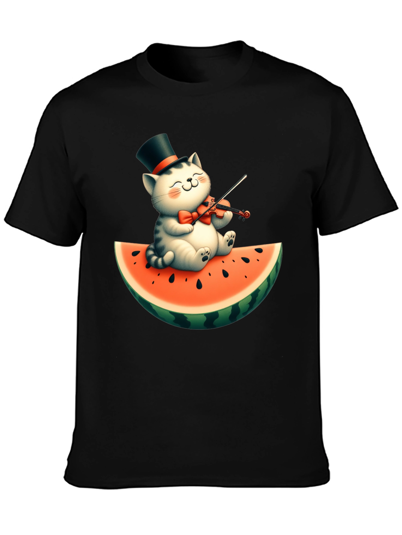Cat Playing Violin on Watermelon Graphic Tee
