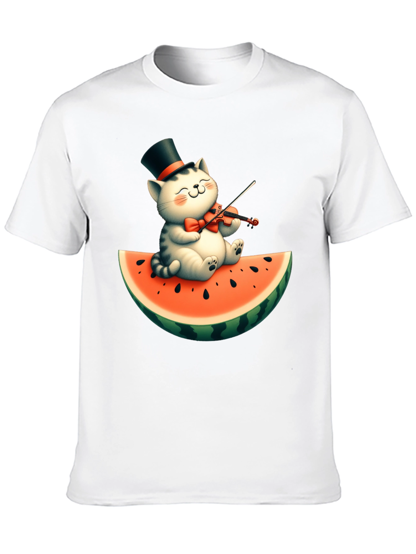 Cat Playing Violin on Watermelon Graphic Tee