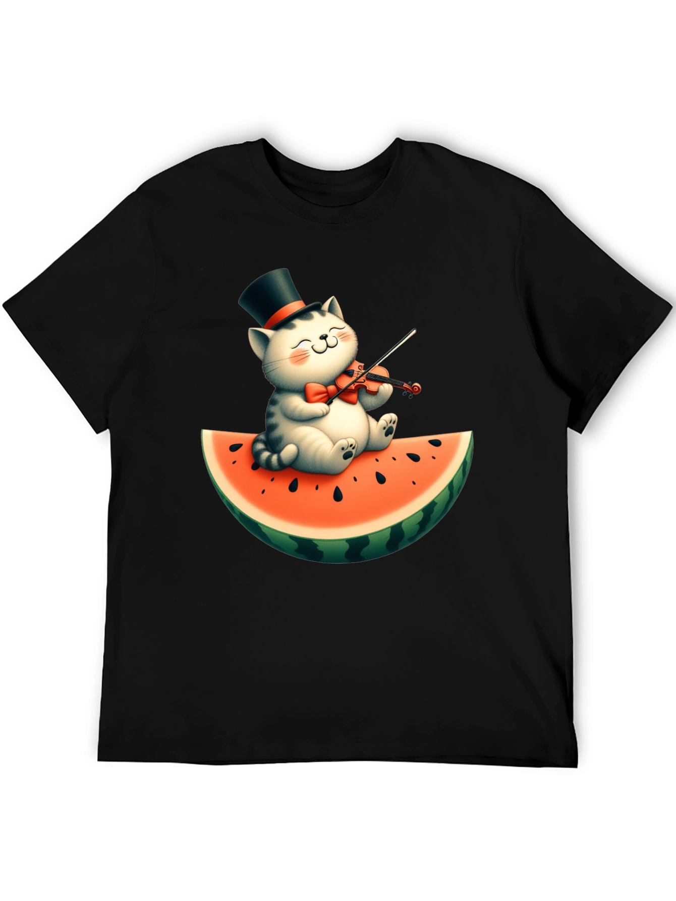 Cat Playing Violin on Watermelon Graphic Tee