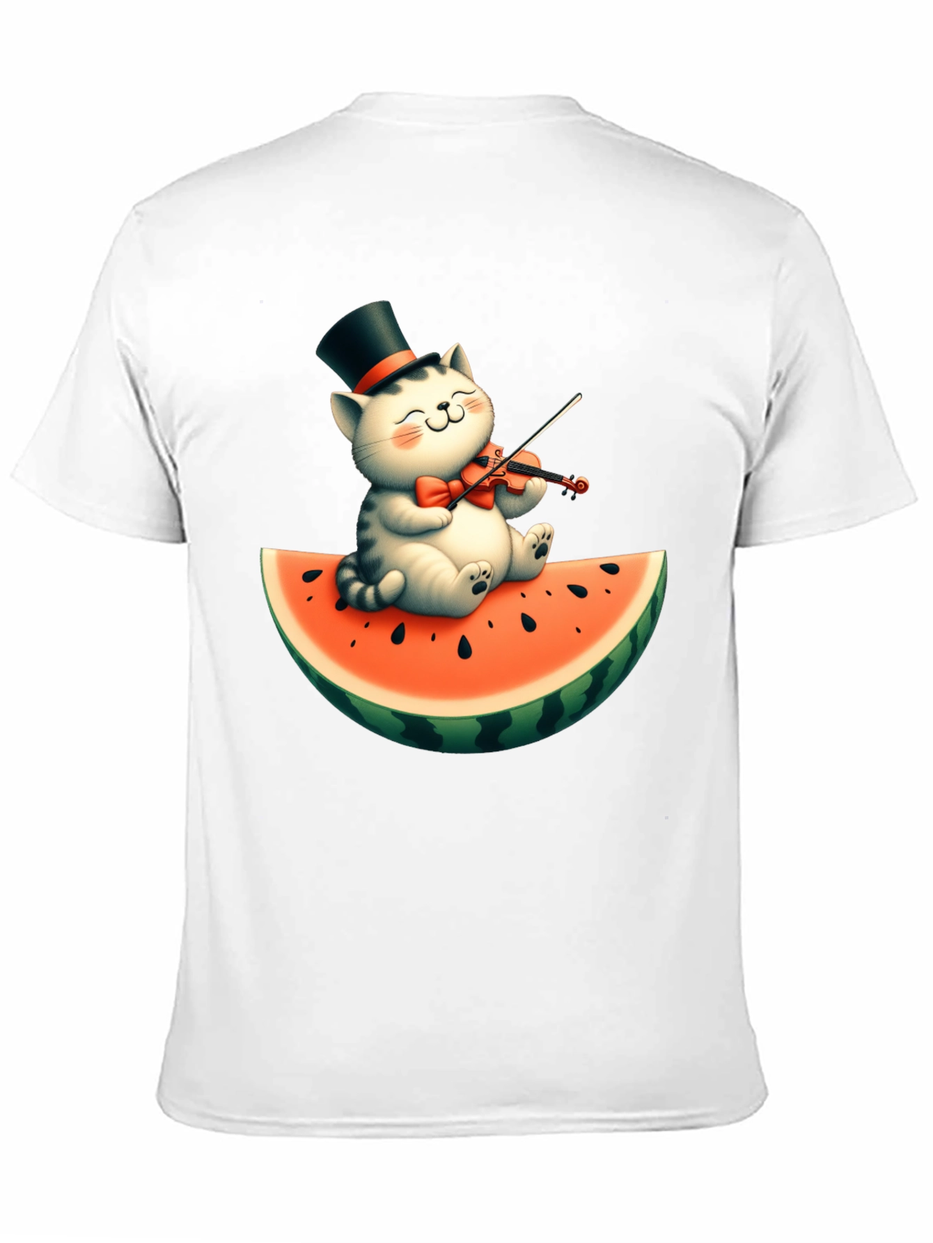 Cat Playing Violin on Watermelon Graphic Tee
