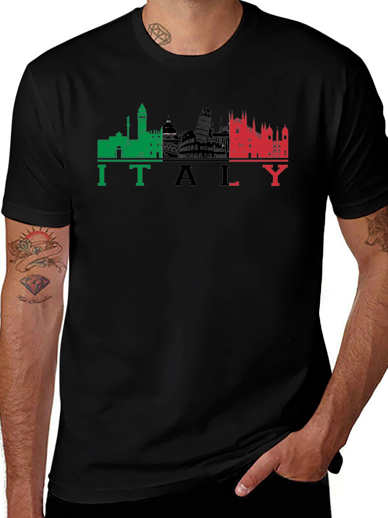 Italy Skyline Graphic Black T-Shirt