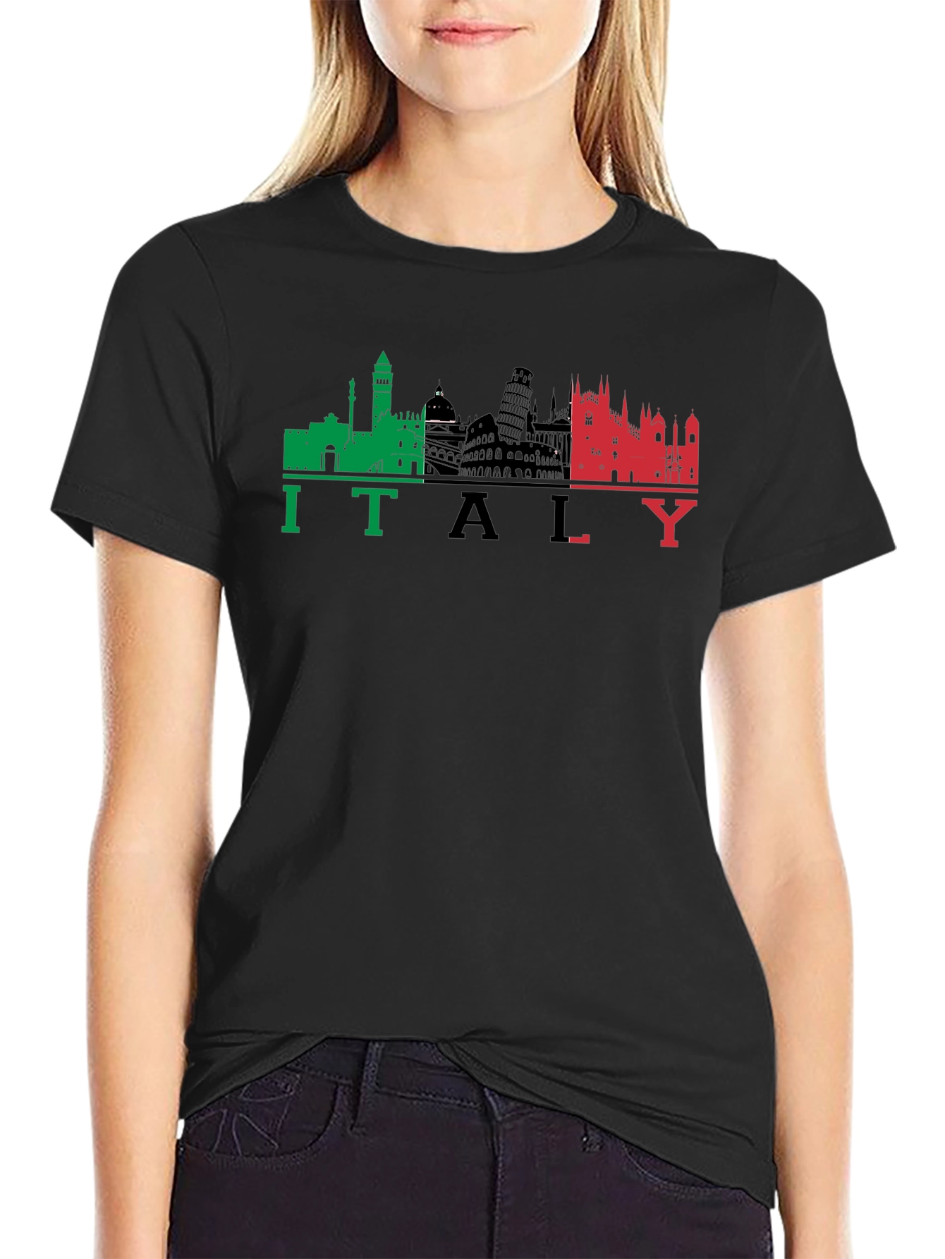 Italy Skyline Graphic Black T-Shirt