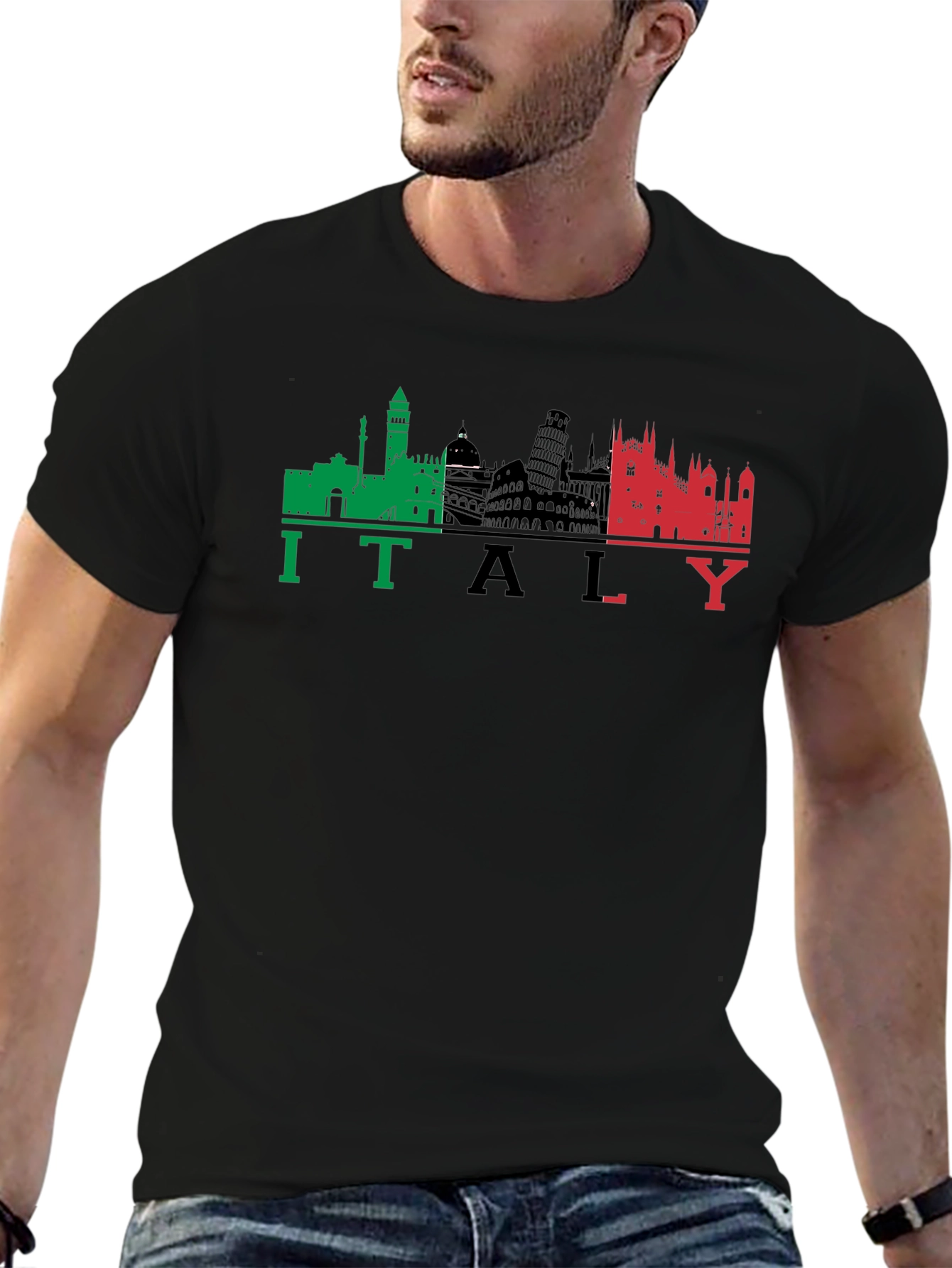 Italy Skyline Graphic Black T-Shirt