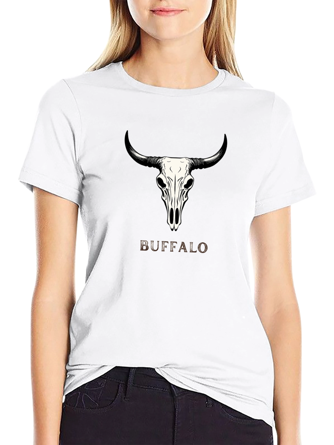Buffalo Skull Graphic Tee - Trendy Black T-Shirt