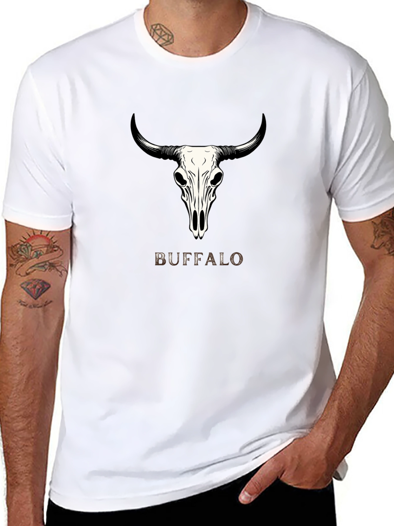 Buffalo Skull Graphic Tee - Trendy Black T-Shirt