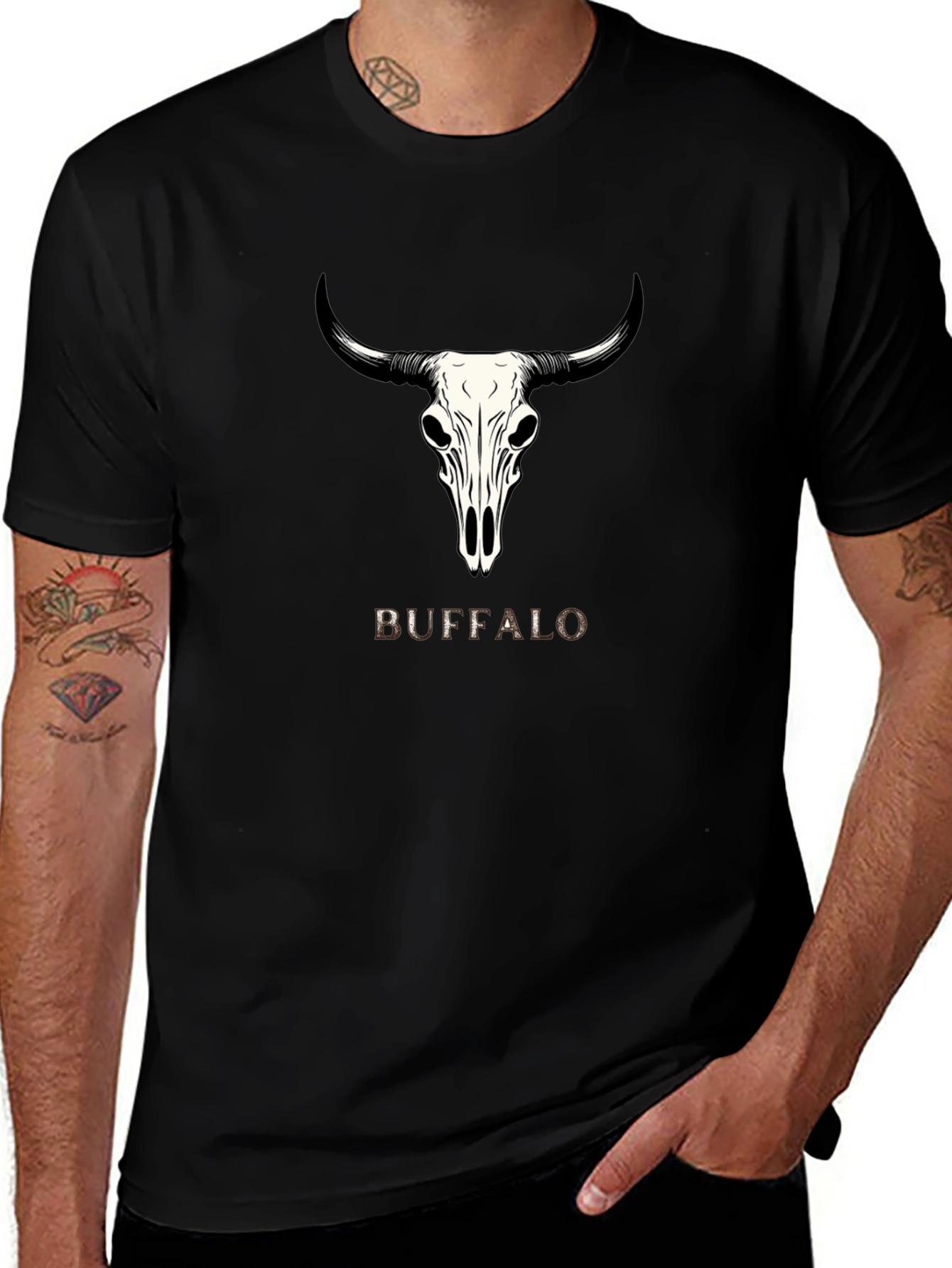 Buffalo Skull Graphic Tee - Trendy Black T-Shirt