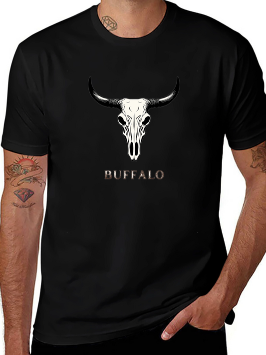 Buffalo Skull Graphic Tee - Trendy Black T-Shirt