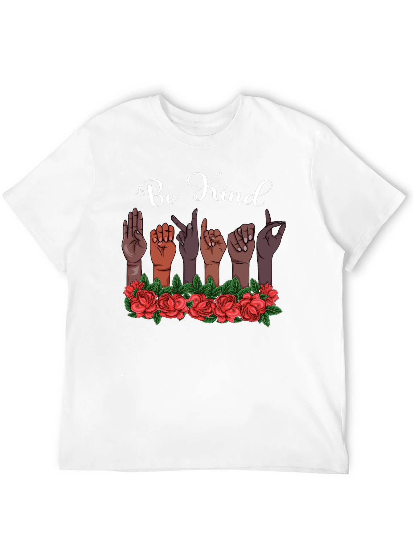 Be Kind T-Shirt Sign Language Design Floral Accent