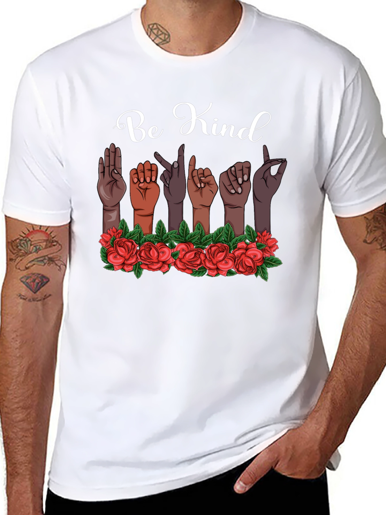 Be Kind T-Shirt Sign Language Design Floral Accent