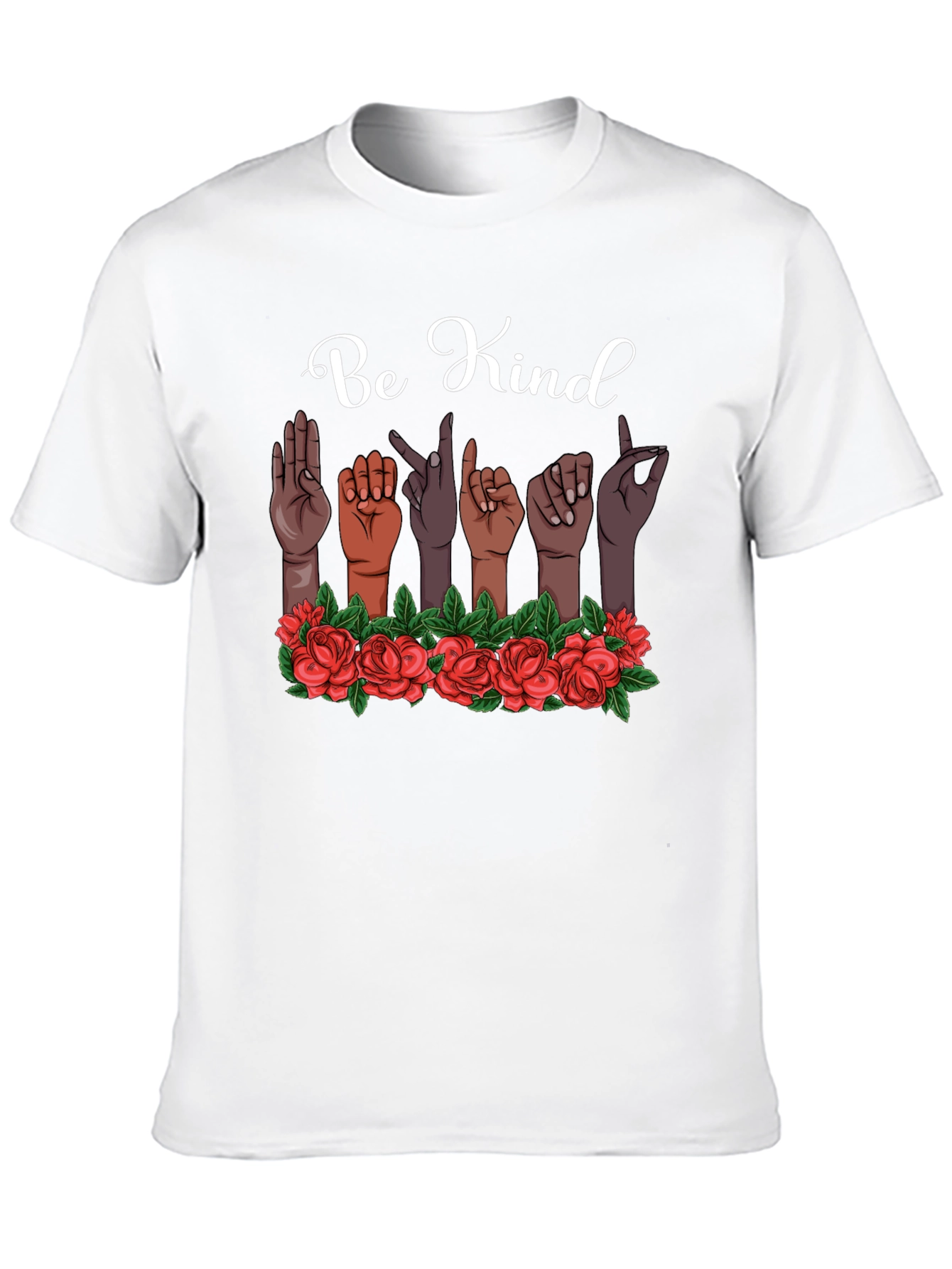 Be Kind T-Shirt Sign Language Design Floral Accent