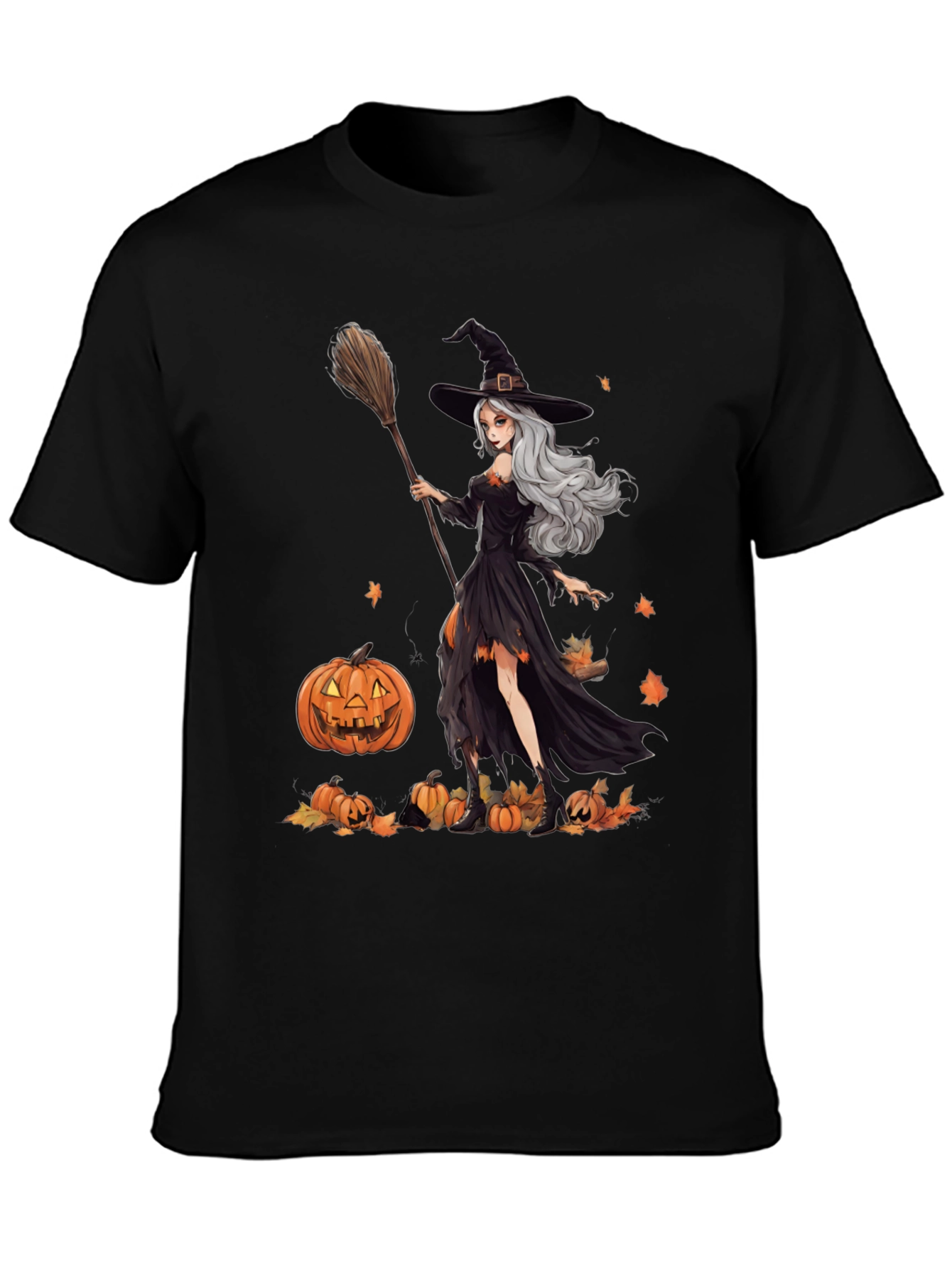 Witch & Pumpkins Graphic Tee - Halloween Apparel