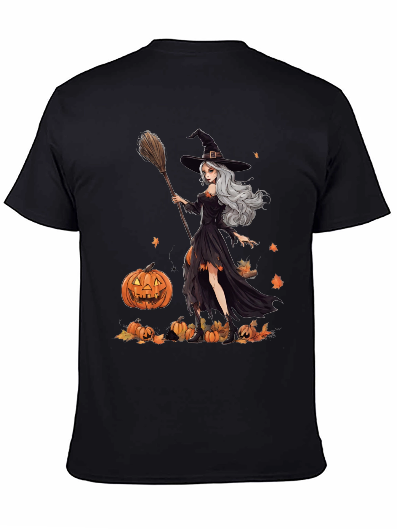 Witch & Pumpkins Graphic Tee - Halloween Apparel