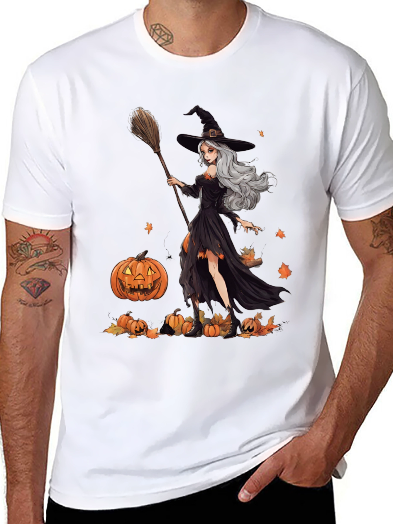 Witch & Pumpkins Graphic Tee - Halloween Apparel