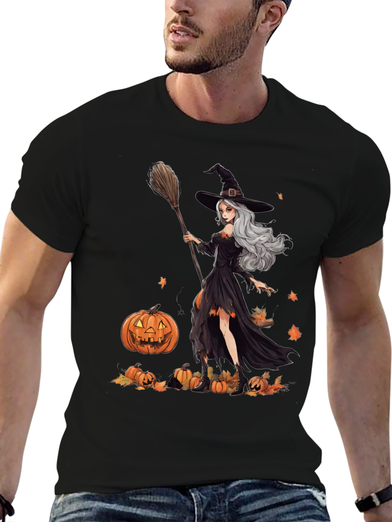 Witch & Pumpkins Graphic Tee - Halloween Apparel
