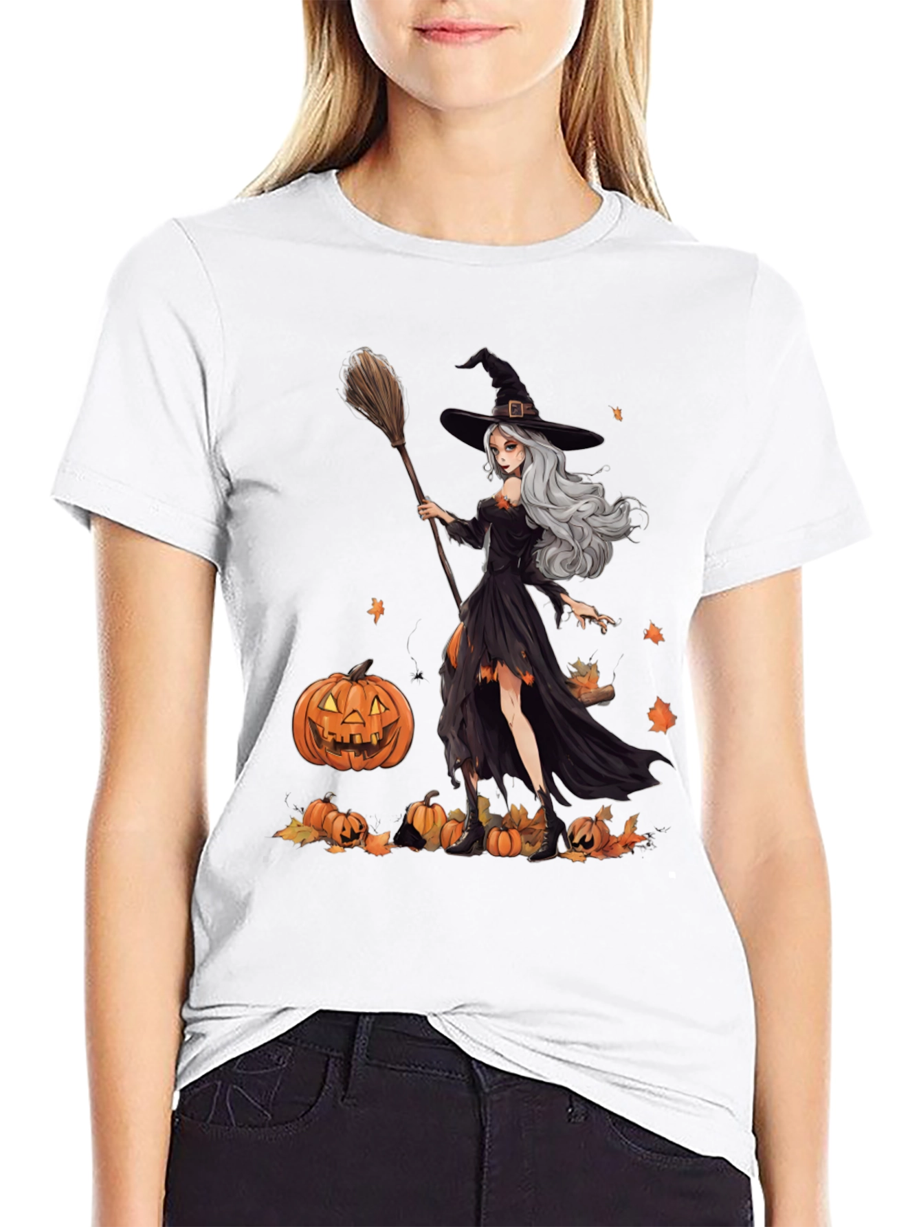 Witch & Pumpkins Graphic Tee - Halloween Apparel