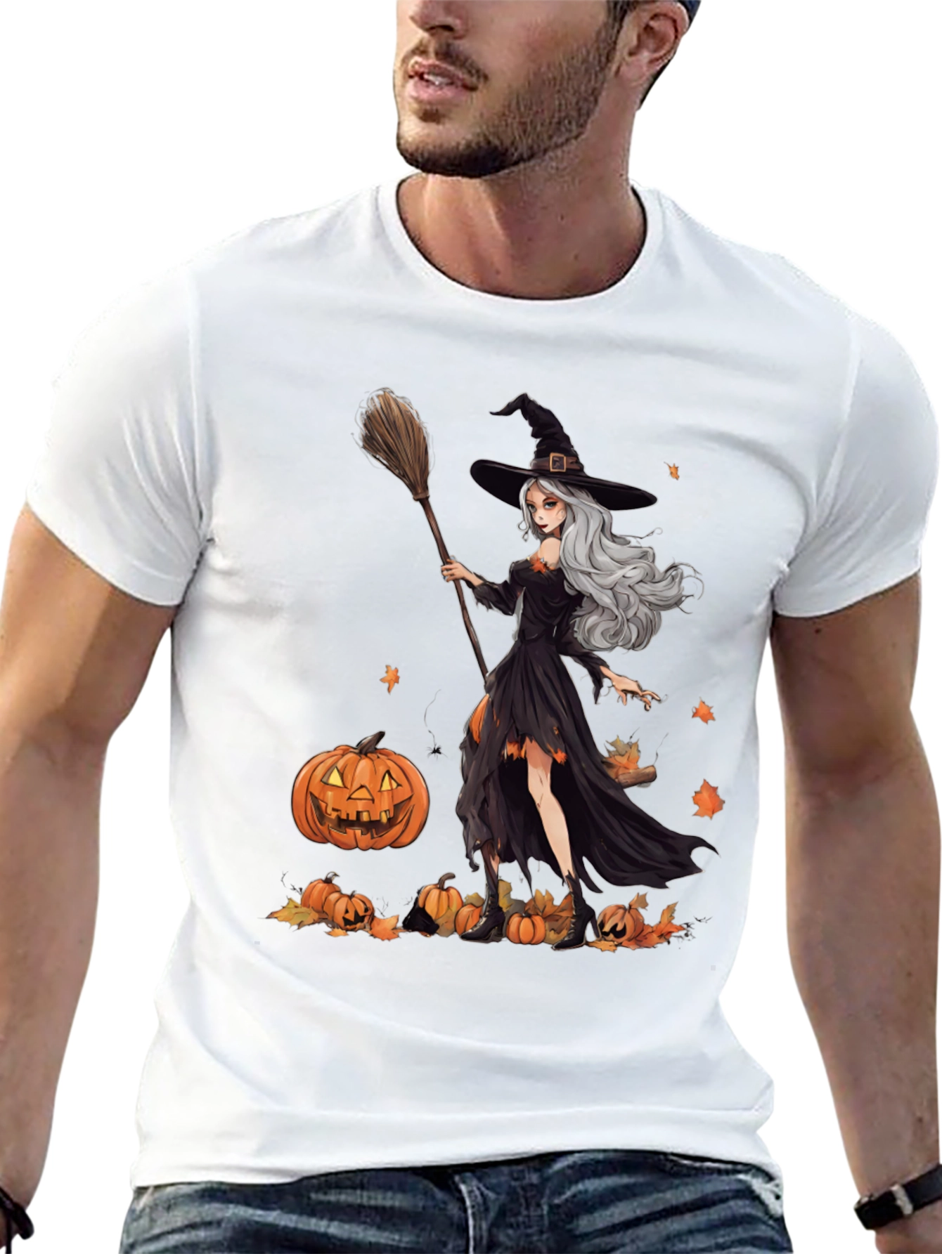 Witch & Pumpkins Graphic Tee - Halloween Apparel