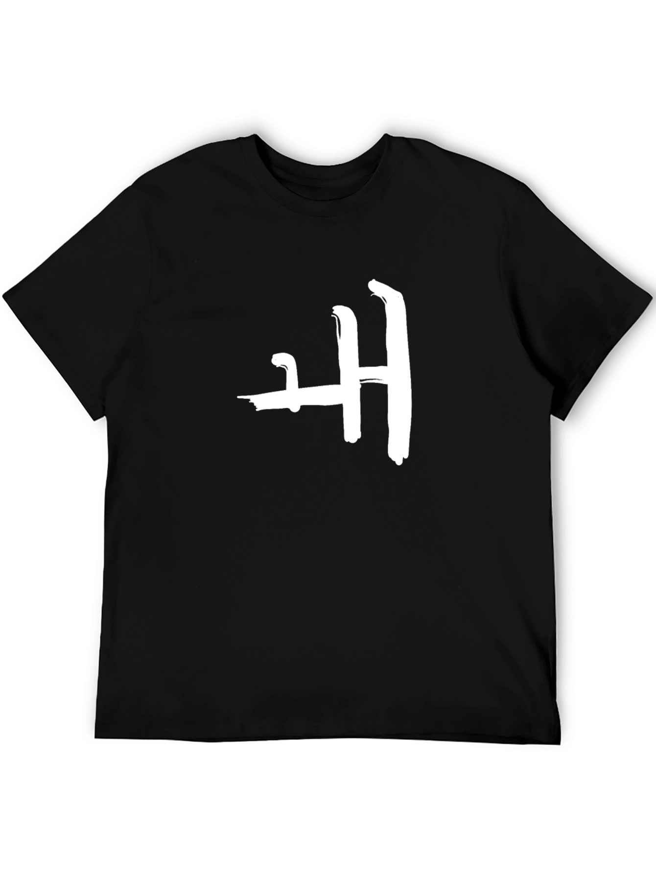 Abstract H White Print Black T-Shirt