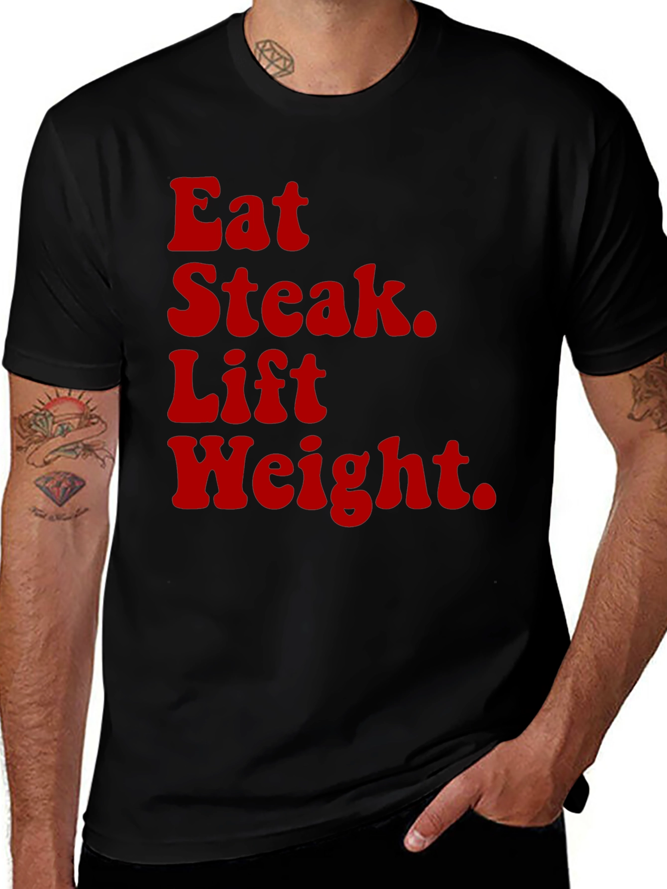 Eat Steak Lift Weight Black Graphic Tee