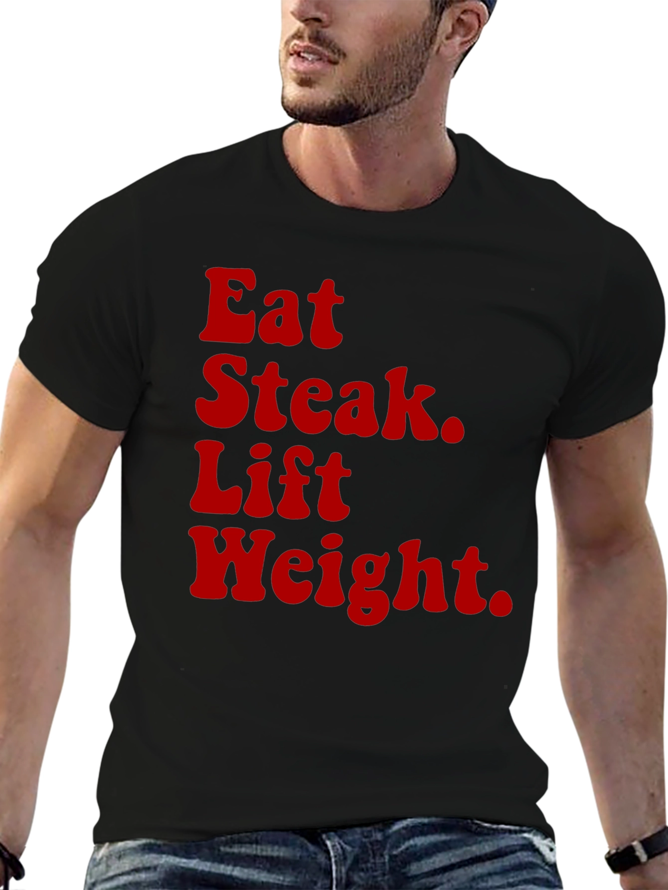 Eat Steak Lift Weight Black Graphic Tee