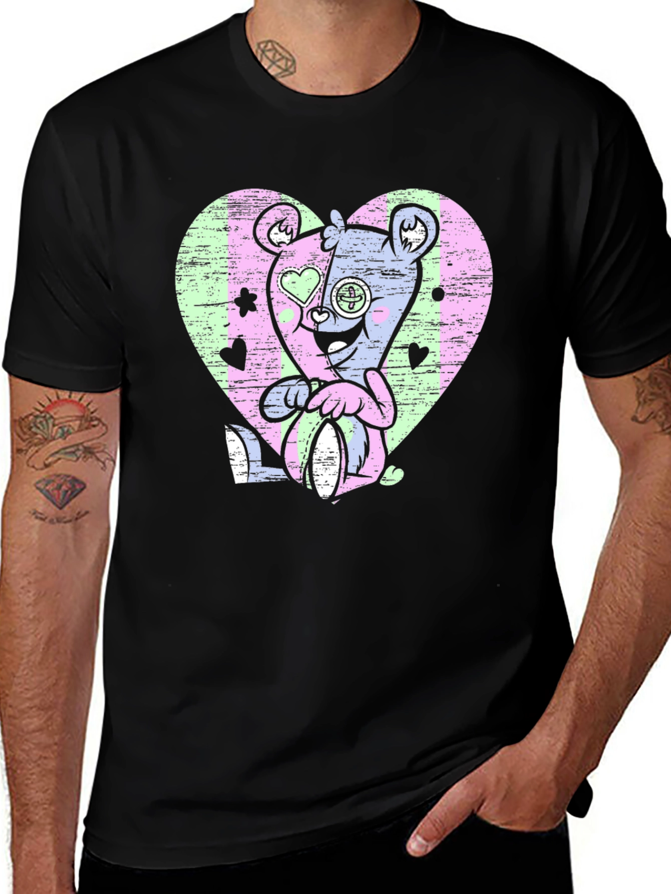 Gothic Teddy Bear Heart T-Shirt