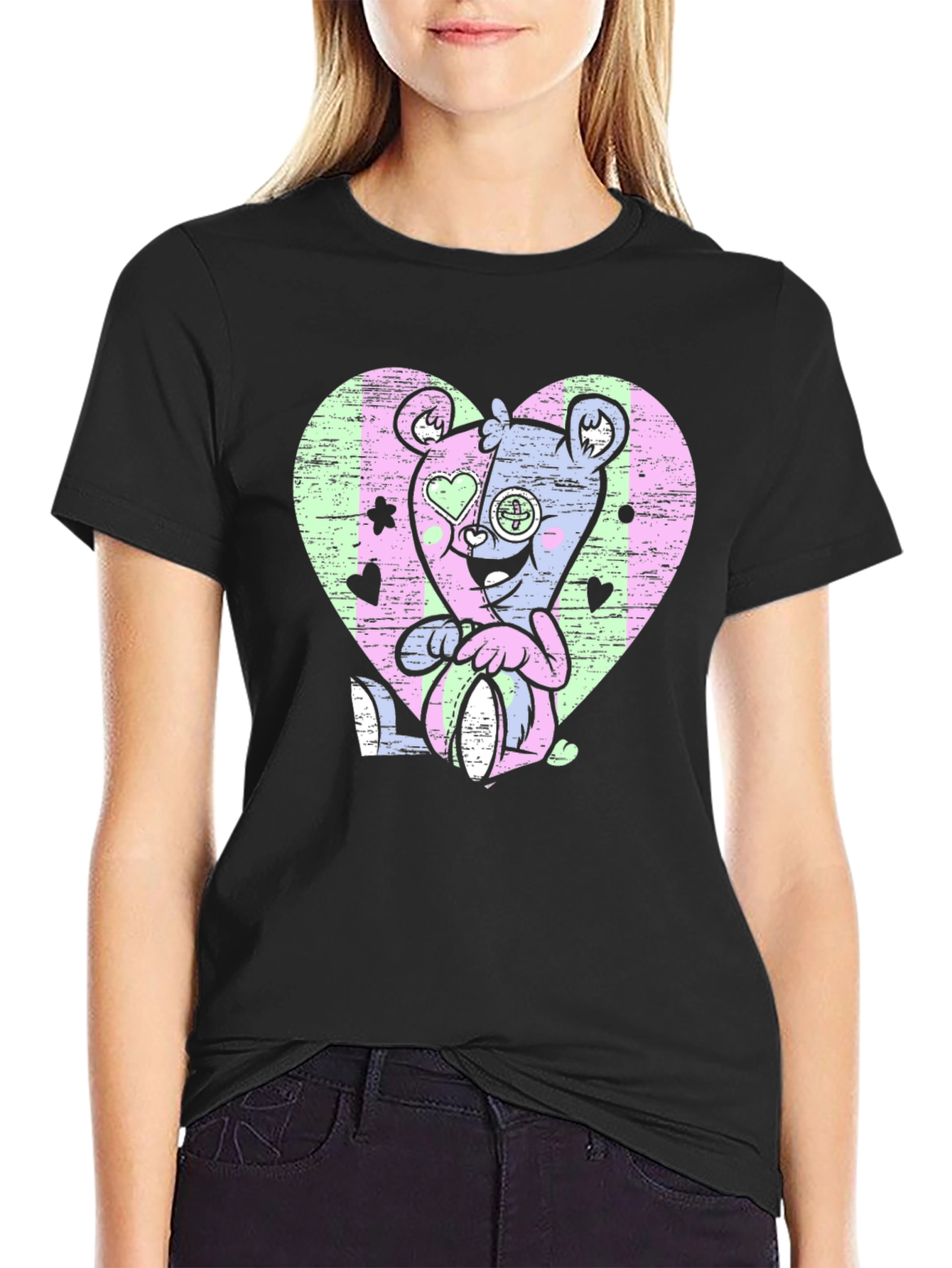 Gothic Teddy Bear Heart T-Shirt