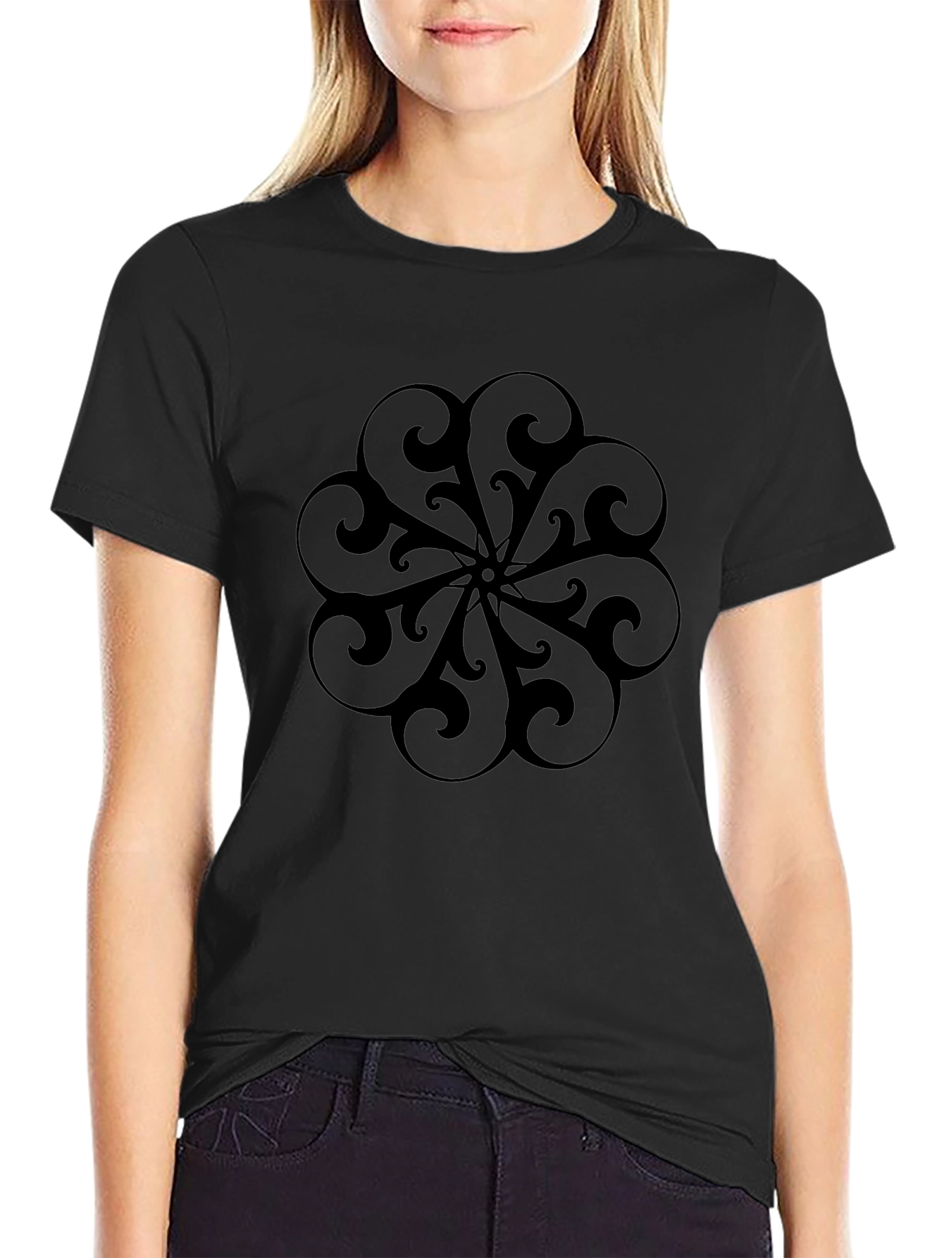 Stylish Black T-Shirt with Elegant Circular Design