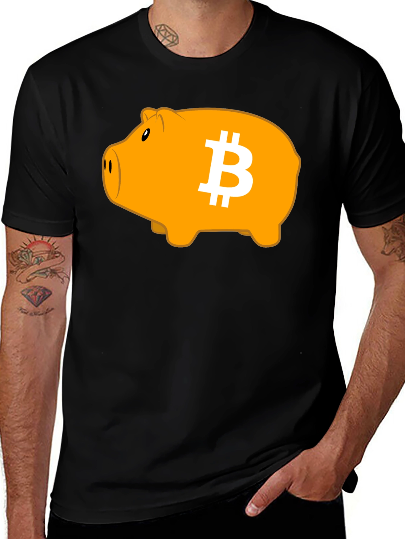 Bitcoin Piggy Bank Black T-Shirt - Crypto Currency Tee