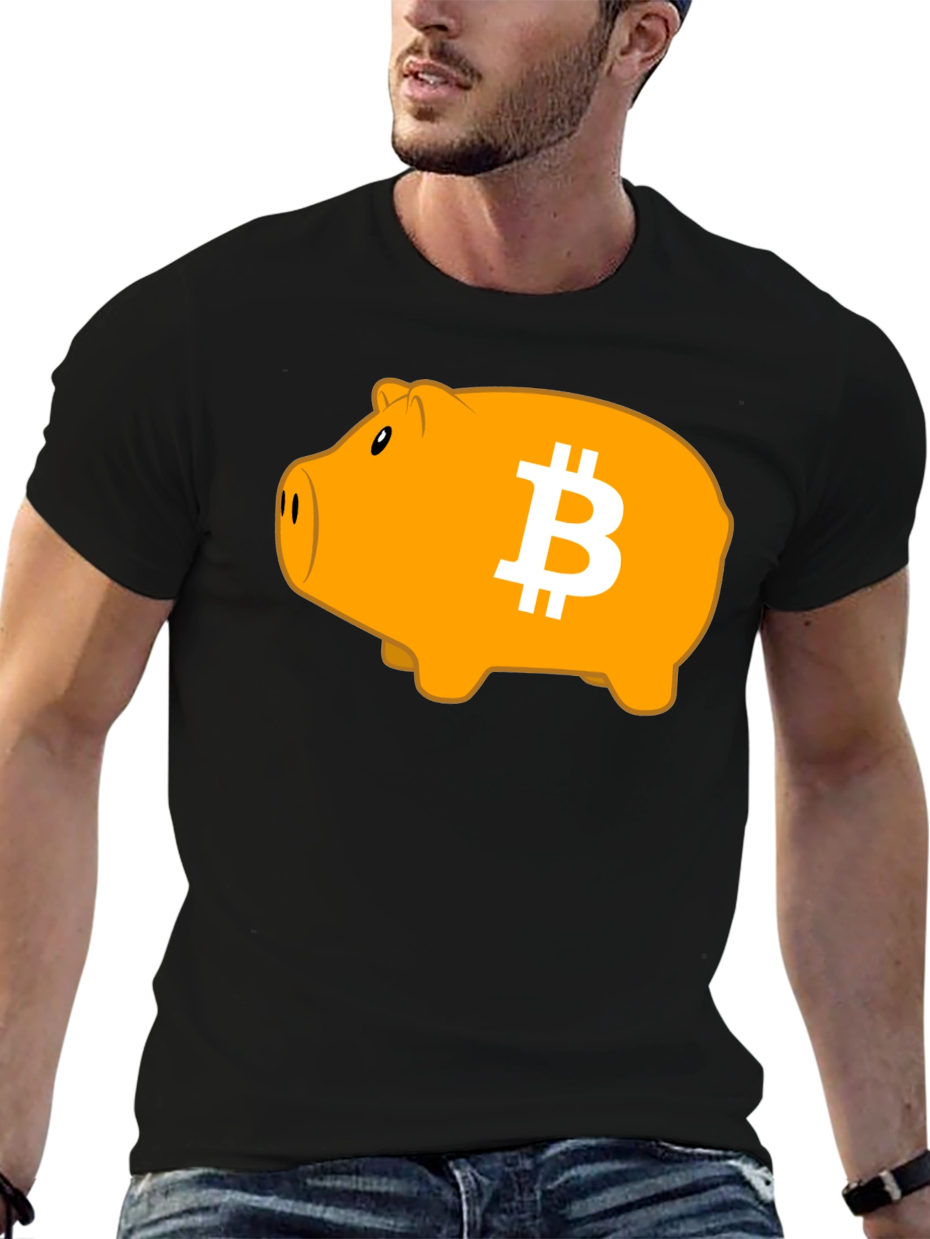 Bitcoin Piggy Bank Black T-Shirt - Crypto Currency Tee