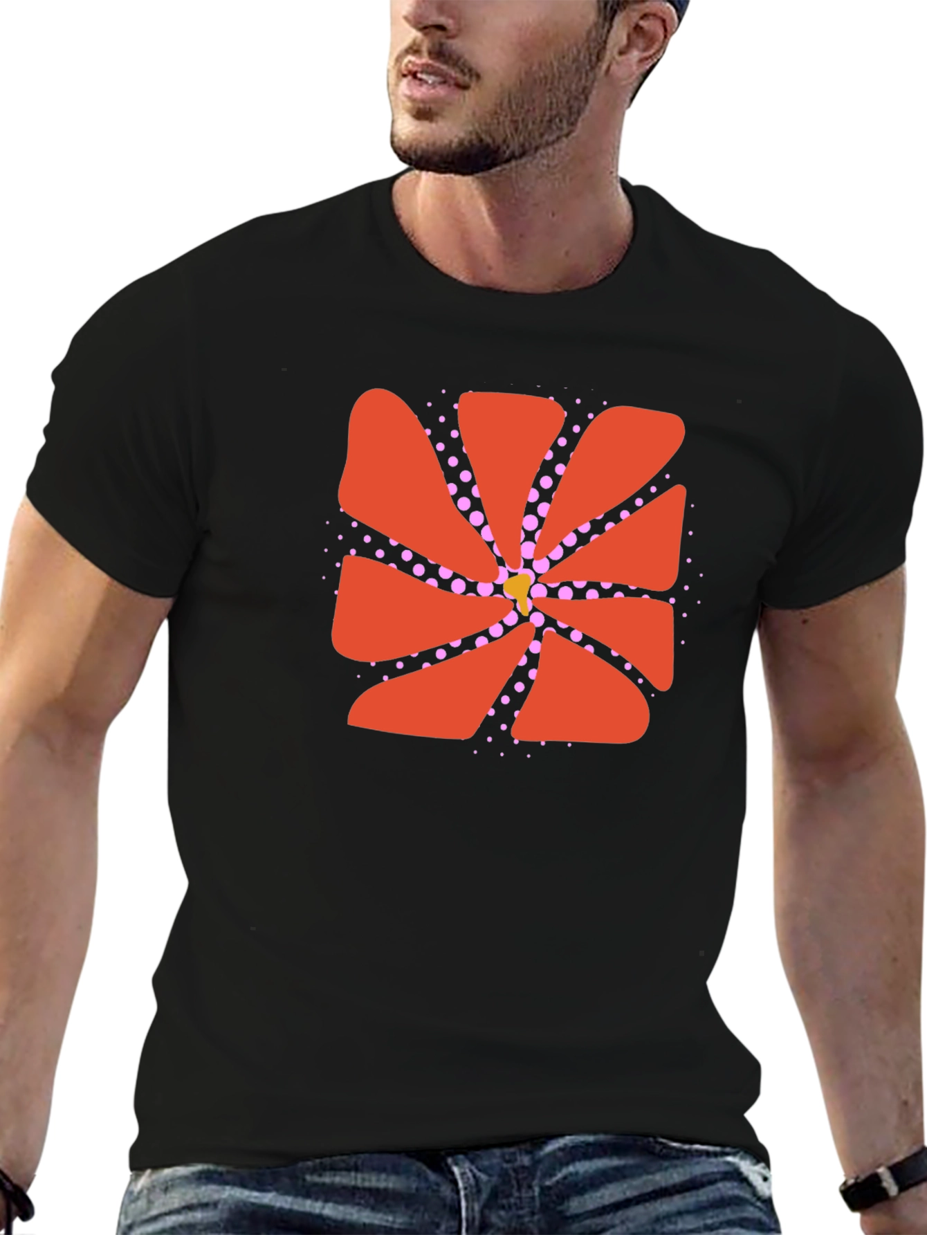 Abstract Flower Graphic Black Tee