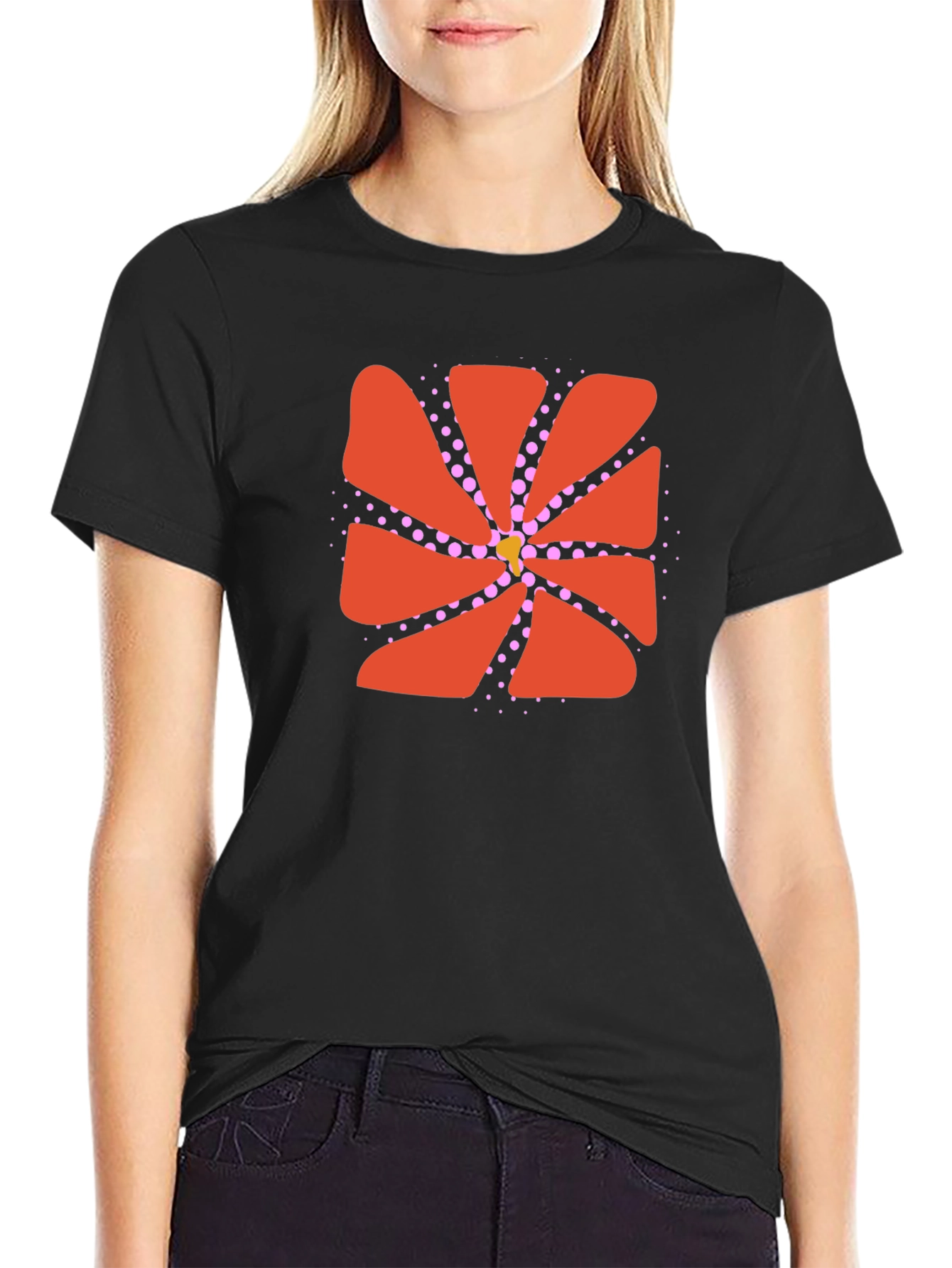 Abstract Flower Graphic Black Tee
