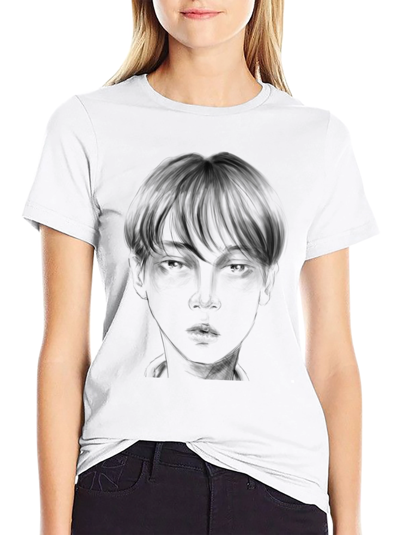 Black T-Shirt with Artistic Face Design